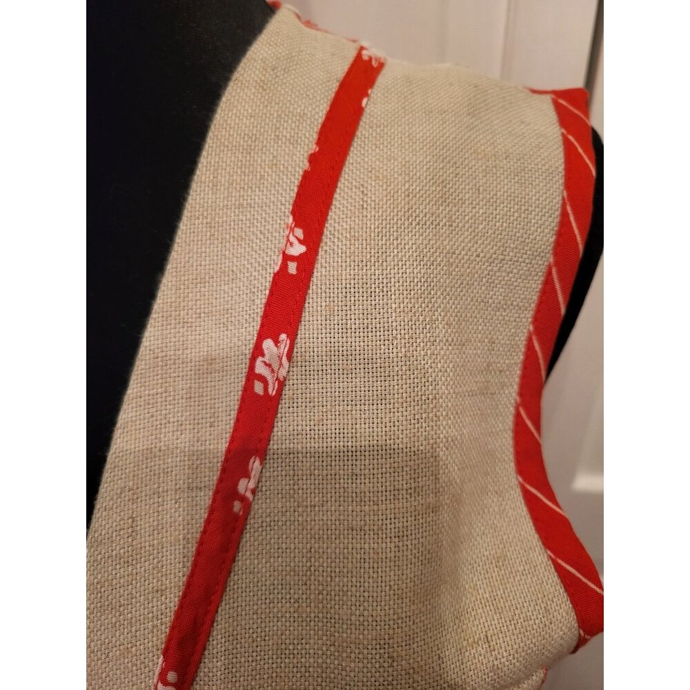 Vintage 90s Linen Blend Coral Print Button Up Vest 6 Retro Preppy Old Money - Picture 9 of 11